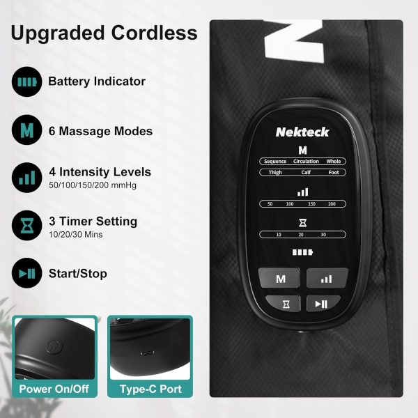 Nekteck Leg Massager Recovery System, Cordless Air Compression Massage, Rechargeable Portable Full Leg Boots for Circulation and Pain Relief (Single Only)-FSA HSA Eligible - Image 3