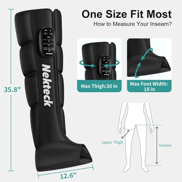 Nekteck Leg Massager Recovery System, Cordless Air Compression Massage, Rechargeable Portable Full Leg Boots for Circulation and Pain Relief (Single Only)-FSA HSA Eligible - Image 4
