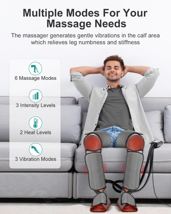 Nekteck Leg Massager for Circulation and Pain Relief, Air Compression Foot Calf Thigh Massager with 2 Heat and 3 Vibration Functions, 6 Modes 3 Intensities, Help for Muscles Relaxation - Image 2
