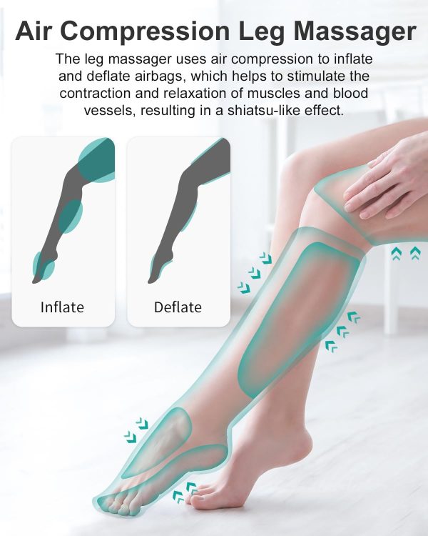 Nekteck Leg Massager for Circulation and Pain Relief, Air Compression Foot Calf Thigh Massager with 2 Heat and 3 Vibration Functions, 6 Modes 3 Intensities, Help for Muscles Relaxation - Image 3