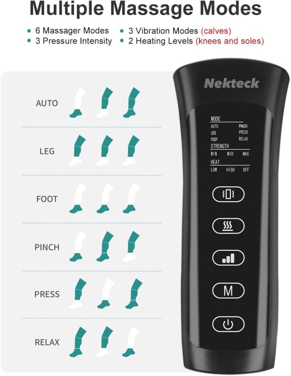 Nekteck Leg Massager for Circulation and Pain Relief, Air Compression Foot Calf Thigh Massager with 2 Heat and 3 Vibration Functions, 6 Modes 3 Intensities, Help for Muscles Relaxation - Image 4