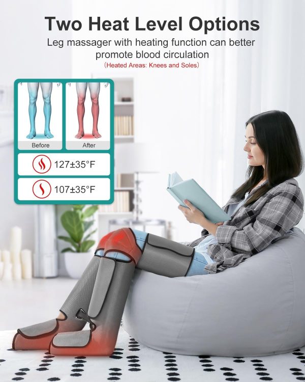 Nekteck Leg Massager for Circulation and Pain Relief, Air Compression Foot Calf Thigh Massager with 2 Heat and 3 Vibration Functions, 6 Modes 3 Intensities, Help for Muscles Relaxation - Image 5