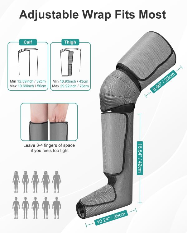 Nekteck Leg Massager for Circulation and Pain Relief, Air Compression Foot Calf Thigh Massager with 2 Heat and 3 Vibration Functions, 6 Modes 3 Intensities, Help for Muscles Relaxation - Image 6