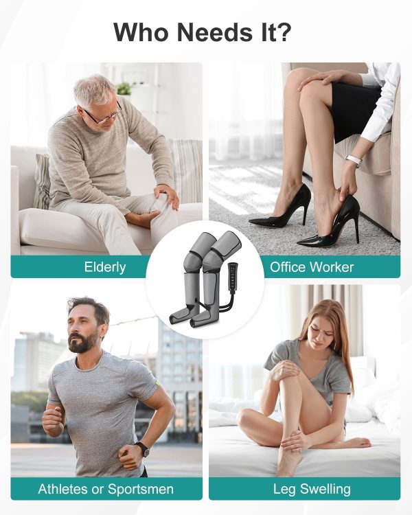 Nekteck Leg Massager for Circulation and Pain Relief, Air Compression Foot Calf Thigh Massager with 2 Heat and 3 Vibration Functions, 6 Modes 3 Intensities, Help for Muscles Relaxation - Image 8