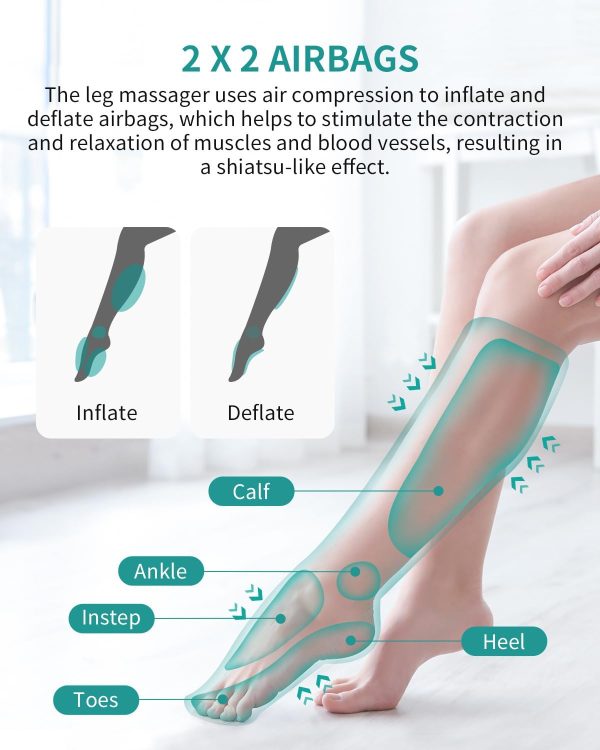 Nekteck Leg Massager with Air Compression for Circulation and Relaxation, Foot and Calf Massage Machine with Hand-held Controller, Adjustable Leg Wraps for Home and Office Use - FSA HSA Eligible - Image 2
