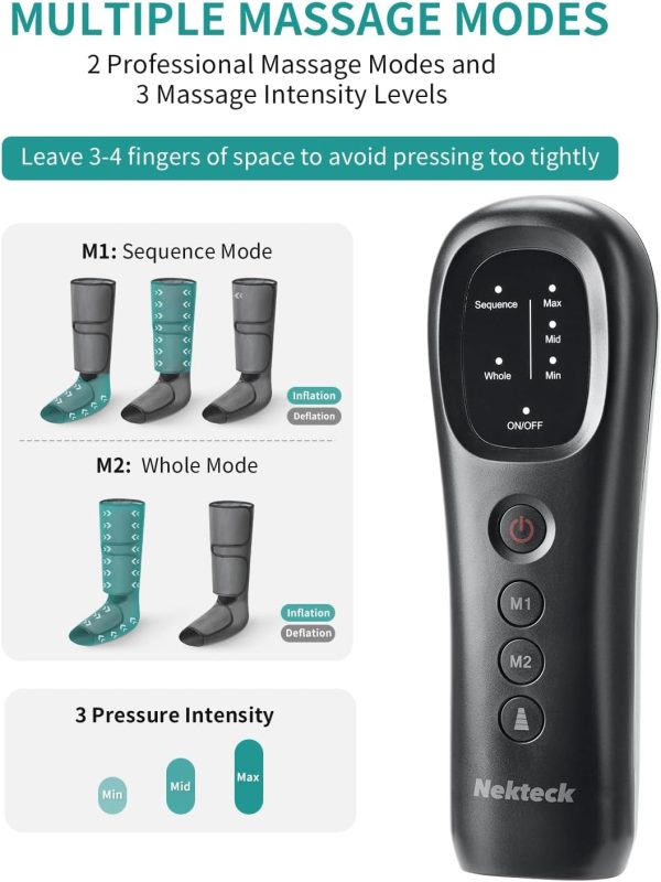 Nekteck Leg Massager with Air Compression for Circulation and Relaxation, Foot and Calf Massage Machine with Hand-held Controller, Adjustable Leg Wraps for Home and Office Use - FSA HSA Eligible - Image 4