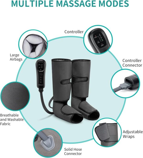 Nekteck Leg Massager with Air Compression for Circulation and Relaxation, Foot and Calf Massage Machine with Hand-held Controller, Adjustable Leg Wraps for Home and Office Use - FSA HSA Eligible - Image 5