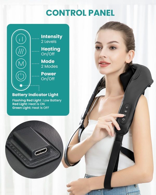 Nekteck Neck Massager, Cordless 6D Shiatsu Neck and Back Massager, Neck Massager for Pain Relief Deep Tissue, Ideal Gift for Men and Women, Ideal for Home, Office and Car, with Heat, Black - Image 2