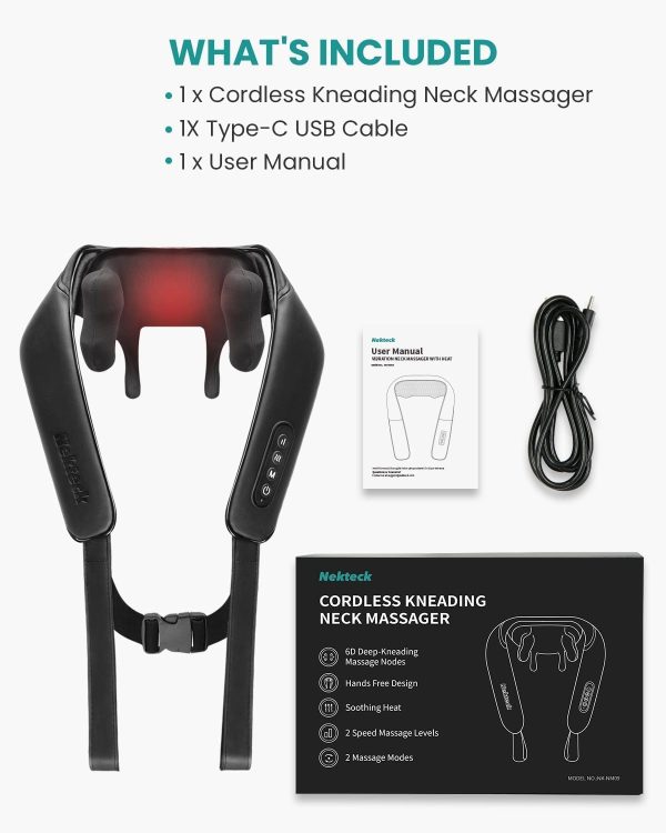 Nekteck Neck Massager, Cordless 6D Shiatsu Neck and Back Massager, Neck Massager for Pain Relief Deep Tissue, Ideal Gift for Men and Women, Ideal for Home, Office and Car, with Heat, Black - Image 8