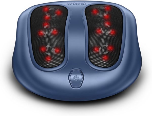 Nekteck Foot Massager with Heat, Shiatsu Heated Electric Kneading Foot Massager Machine for Plantar Fasciitis, Built-in Infrared Heat Function and Power Cord（Blue)