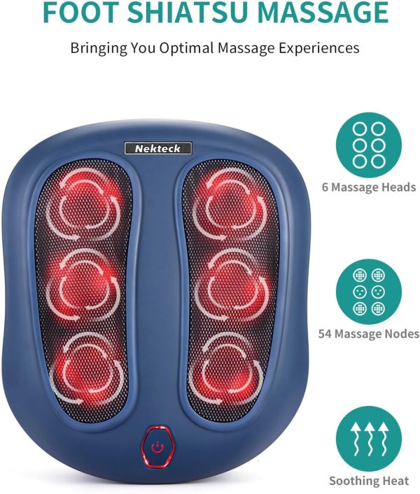 Nekteck Foot Massager with Heat, Shiatsu Heated Electric Kneading Foot Massager Machine for Plantar Fasciitis, Built-in Infrared Heat Function and Power Cord（Blue) - Image 2