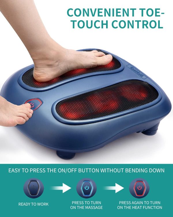 Nekteck Foot Massager with Heat, Shiatsu Heated Electric Kneading Foot Massager Machine for Plantar Fasciitis, Built-in Infrared Heat Function and Power Cord（Blue) - Image 3
