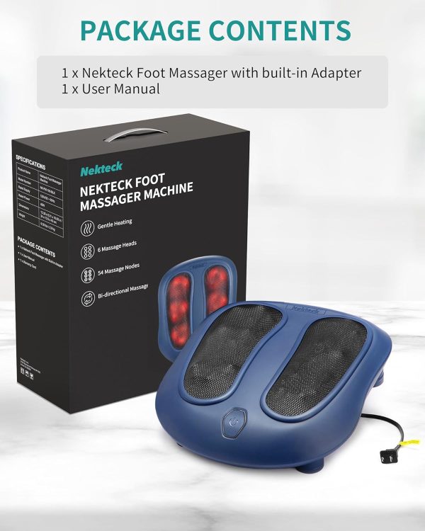 Nekteck Foot Massager with Heat, Shiatsu Heated Electric Kneading Foot Massager Machine for Plantar Fasciitis, Built-in Infrared Heat Function and Power Cord（Blue) - Image 9